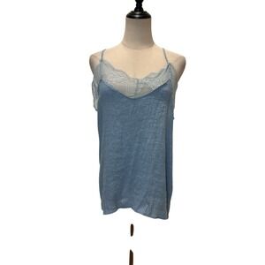 Baby Blue Women's Tank Top Camisole Racer Back Lace Sz L Boho Soft Girl Basic